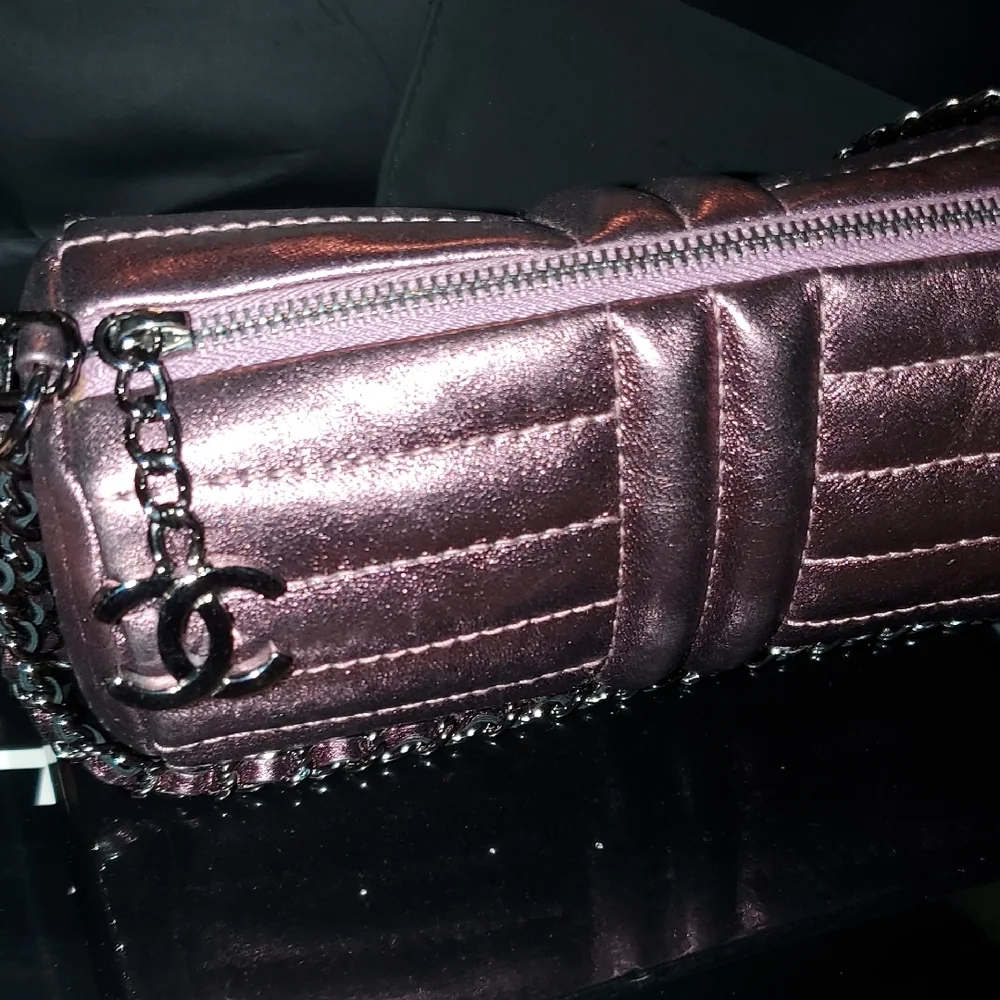 Chanel Metalic Purple Quilted Barrel Shoulder Bag With Iconic CC Zipper Pull. - Picture 3 of 7